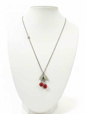 Juicy Couture Crystal Cherry Pendant Necklace Silver
